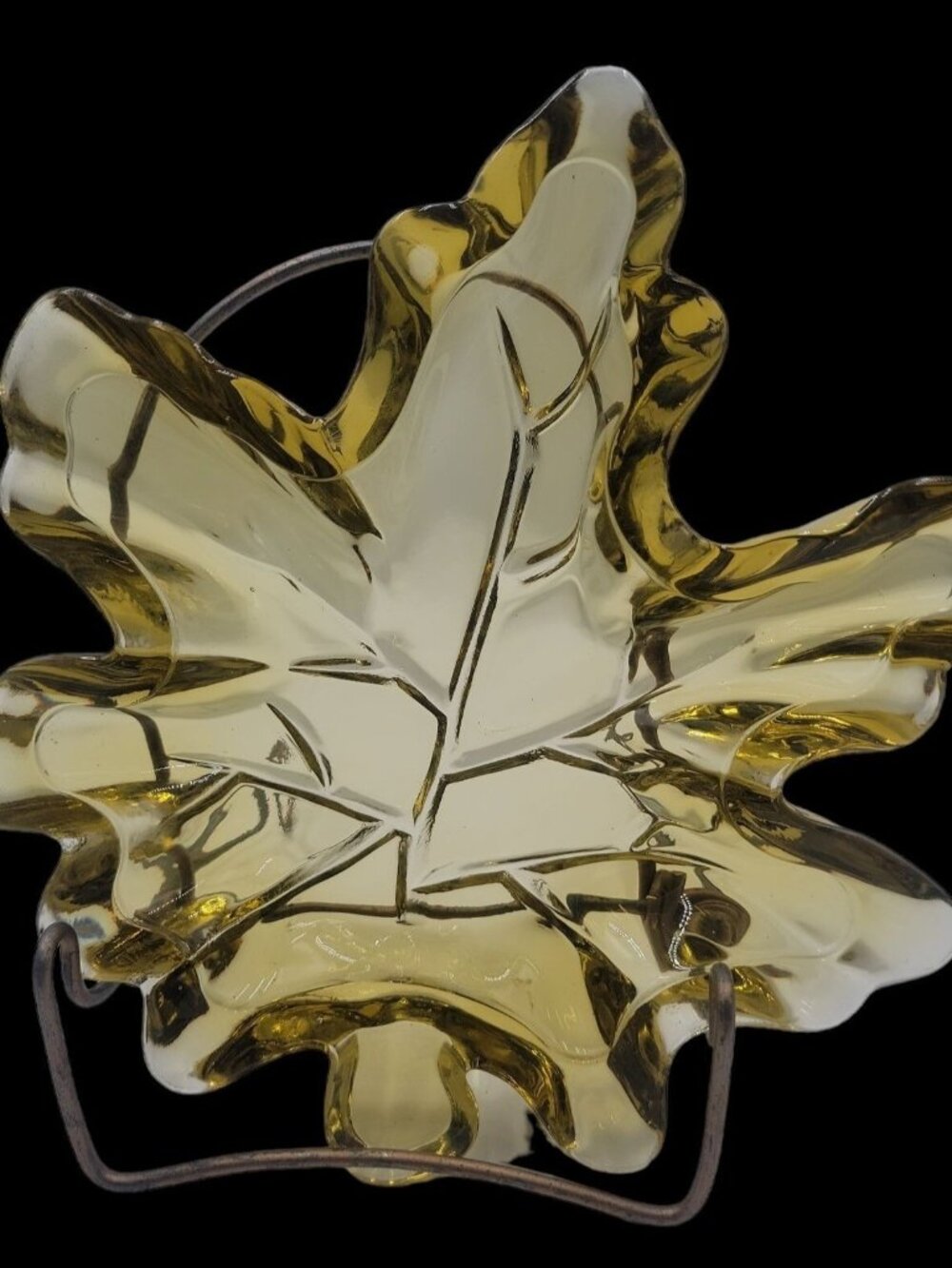 VTG Green Glass Maple Leaf Candy Dish Mid-Century Fall Trinket Bowl 8.5" X9" - Picture 4 of 13